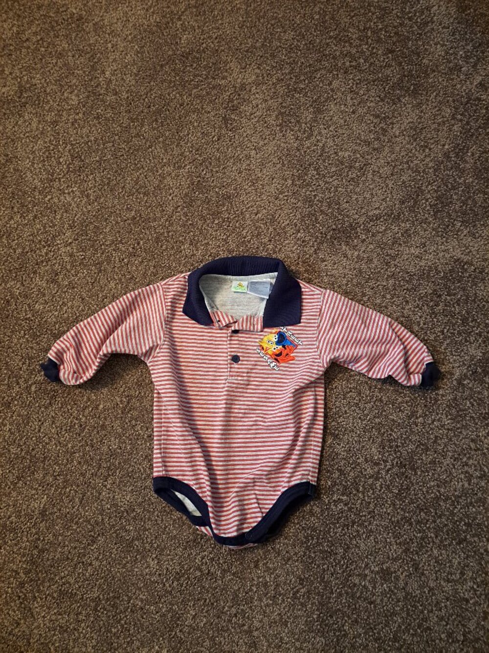 Vintage Sesame Street Long Sleeve Striped One Piece Bodysuit/Onesie